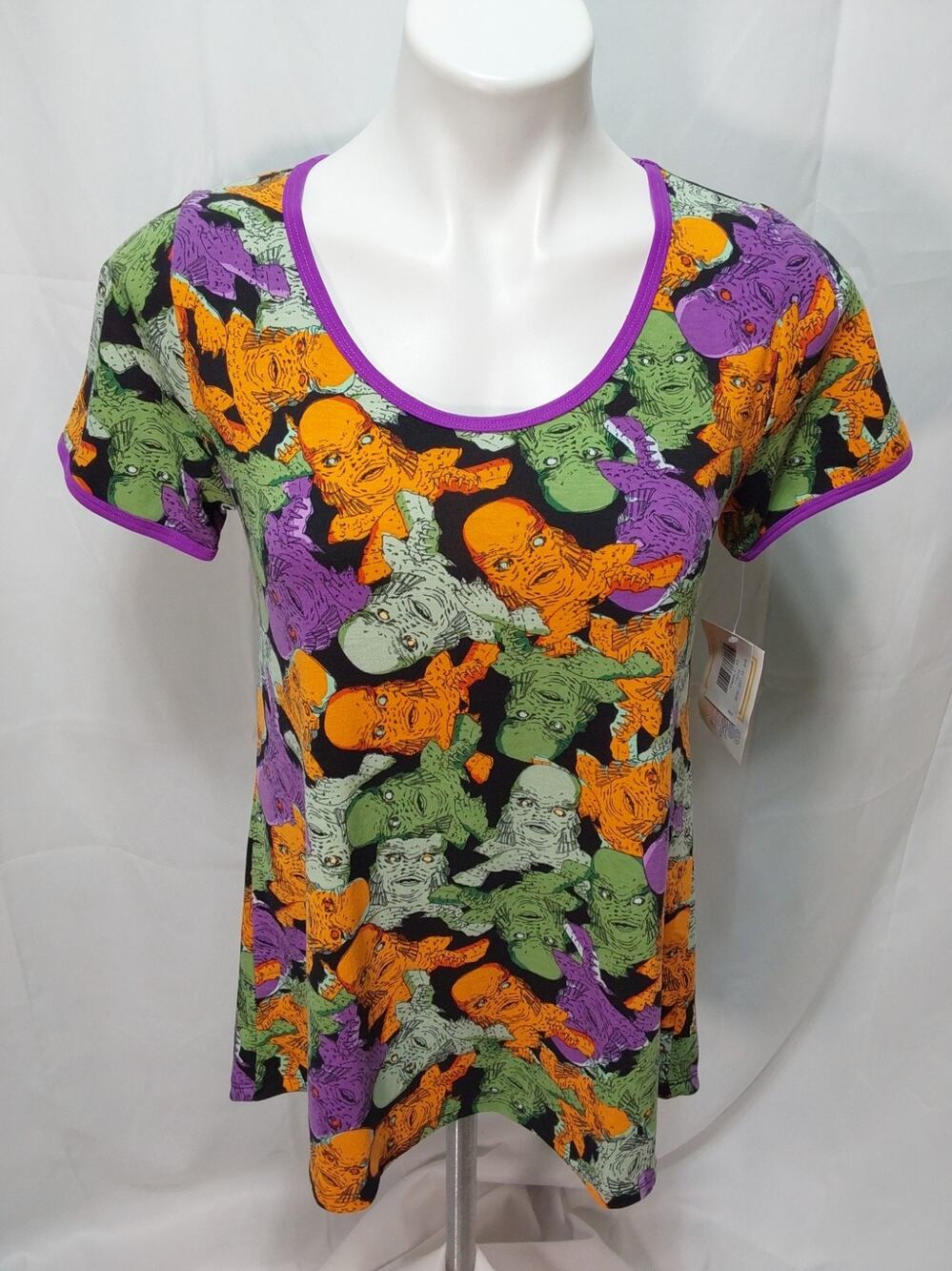 LuLaRoe Classic T XS Black/Multicolor Fish Monster T-Shirt #L235